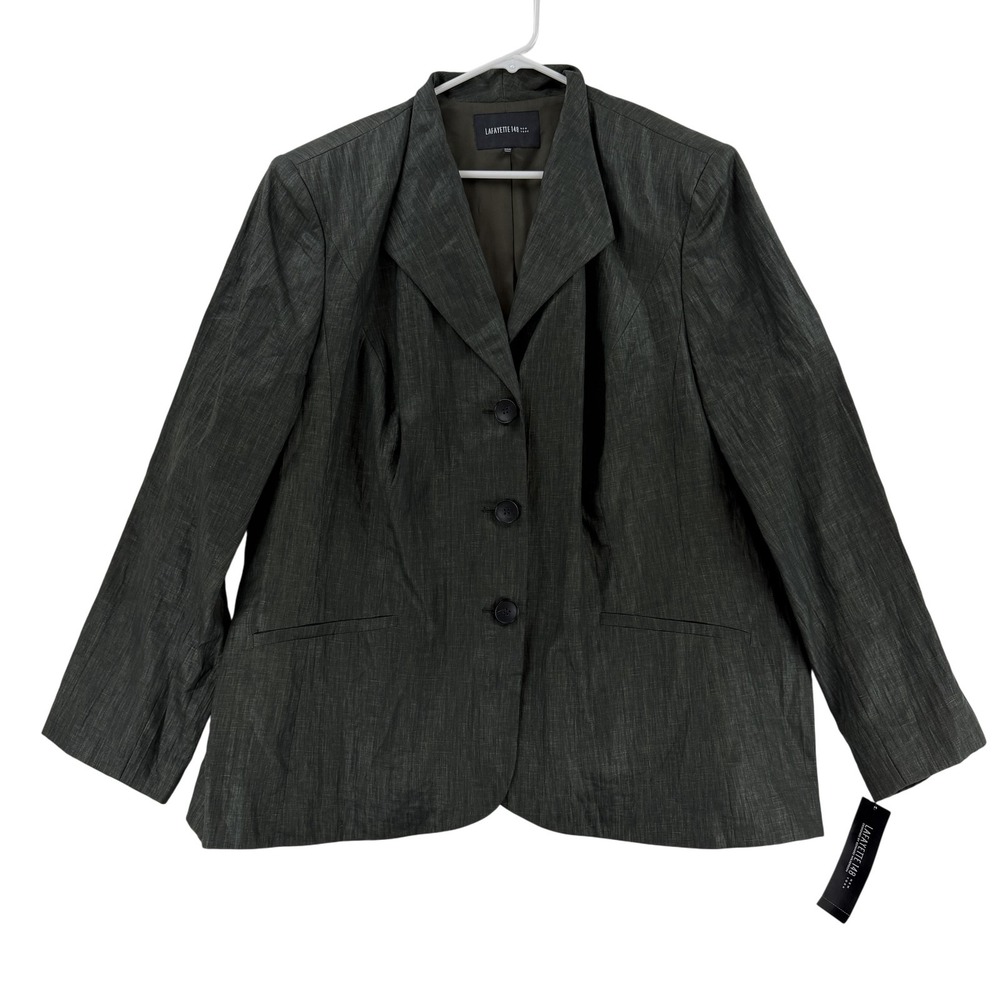 Lafayette 148 New York Womens 22W Green Linen Blazer Jacket KALMT‎ NWT